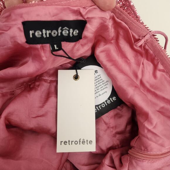Retrofete Jill Sequin Mini Dress in Pastel Pink Size Large NWT Spaghetti Straps - Picture 9 of 11